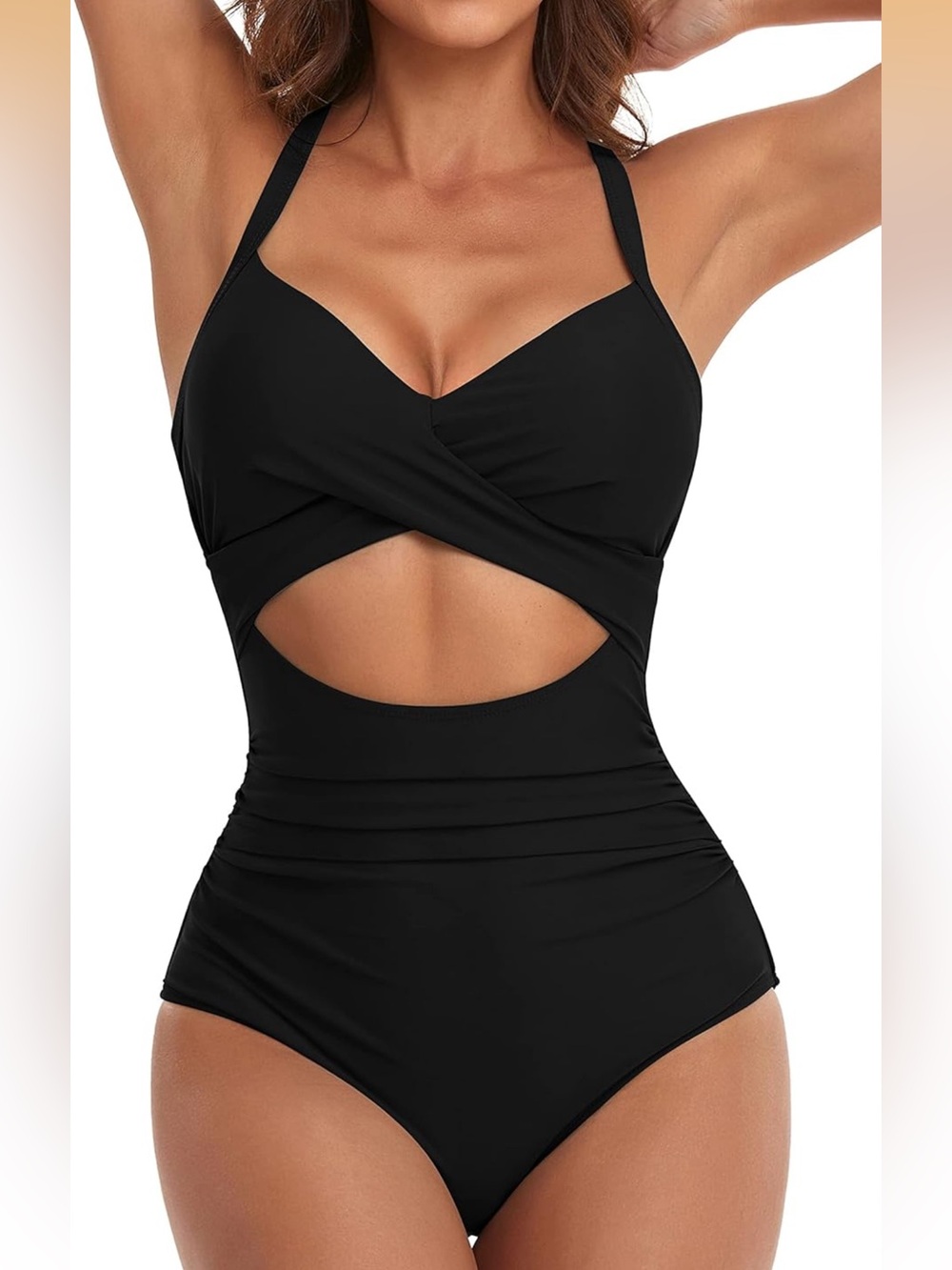 Eomenie Swimsuit Tummy Control Cutout High Waisted Wrap Tie Back one piece nwt